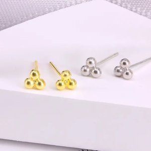 14k Gold Plated over 925 Sterling silver Triple Ball Stud Earrings